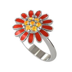 Papatya Yüzük - Sitrin 8 ayar beyaz altın yüzük (Kırmızı mineli) #668tj5