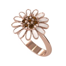 Dumanlı kuvars 925 ayar rose altın kaplama gümüş yüzük (Beyaz mineli)