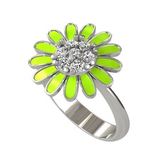 Swarovski 8 ayar beyaz altın yüzük (Neon yeşil mineli)