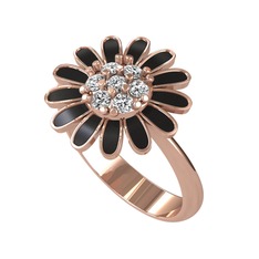Beyaz zirkon 925 ayar rose altın kaplama gümüş yüzük (Siyah mineli)