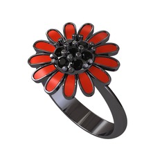 Siyah zirkon 925 ayar siyah rodyum kaplama gümüş yüzük (Kırmızı mineli)