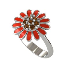 Papatya Yüzük - Dumanlı kuvars 925 ayar gümüş yüzük (Kırmızı mineli) #94kqnd