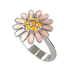 Sitrin 14 ayar beyaz altın yüzük (Pastel pembe mineli)