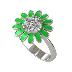 Papatya Yüzük - Beyaz zirkon 14 ayar beyaz altın yüzük (Yeşil mineli) #9g45kf