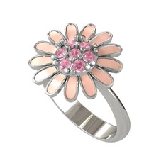 Papatya Yüzük - Pembe kuvars 14 ayar beyaz altın yüzük (Pastel pembe mineli) #a31xxg
