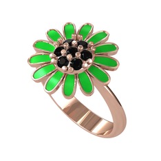 Papatya Yüzük - Siyah zirkon 18 ayar rose altın yüzük (Yeşil mineli) #a7whm3