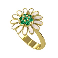 Papatya Yüzük - Yeşil kuvars 925 ayar altın kaplama gümüş yüzük (Beyaz mineli) #ahpk60