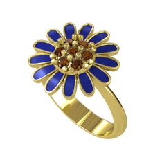 Papatya Yüzük - Dumanlı kuvars 14 ayar altın yüzük (Lacivert mineli) #bu421j