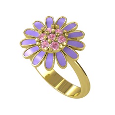 Pembe kuvars 18 ayar altın yüzük (Menekşe mineli)