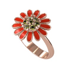 Papatya Yüzük - Peridot 18 ayar rose altın yüzük (Kırmızı mineli) #chyk37