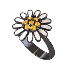 Papatya Yüzük - Sitrin 925 ayar siyah rodyum kaplama gümüş yüzük (Beyaz mineli) #cwnzlt