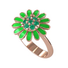 Papatya Yüzük - Kök zümrüt 14 ayar rose altın yüzük (Yeşil mineli) #dl410s