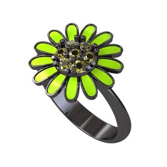Papatya Yüzük - Peridot 925 ayar siyah rodyum kaplama gümüş yüzük (Neon yeşil mineli) #do8esb