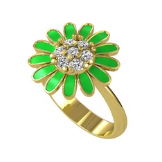 Papatya Yüzük - Swarovski 925 ayar altın kaplama gümüş yüzük (Yeşil mineli) #emvy31