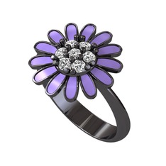 Papatya Yüzük - Beyaz zirkon 925 ayar siyah rodyum kaplama gümüş yüzük (Menekşe mineli) #frvlbb