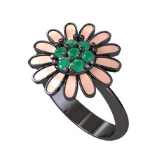 Papatya Yüzük - Kök zümrüt 925 ayar siyah rodyum kaplama gümüş yüzük (Pastel pembe mineli) #g0dhhy