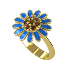 Papatya Yüzük - Dumanlı kuvars 18 ayar altın yüzük (Mavi mineli) #g0jwt4