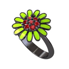 Garnet 925 ayar siyah rodyum kaplama gümüş yüzük (Neon yeşil mineli)