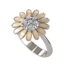 Papatya Yüzük - Swarovski 18 ayar beyaz altın yüzük (Ekru mineli) #ganm8i