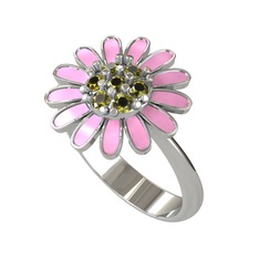 Peridot 14 ayar beyaz altın yüzük (Pembe mineli)