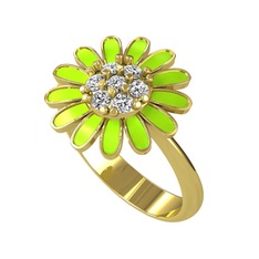 Swarovski 14 ayar altın yüzük (Neon yeşil mineli)