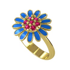 Rodolit garnet 14 ayar altın yüzük (Mavi mineli)