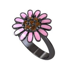 Dumanlı kuvars 925 ayar siyah rodyum kaplama gümüş yüzük (Pembe mineli)