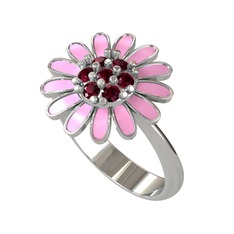 Kök yakut 18 ayar beyaz altın yüzük (Pembe mineli)