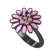 Papatya Yüzük - Pembe kuvars 925 ayar siyah rodyum kaplama gümüş yüzük (Pembe mineli) #imzeig