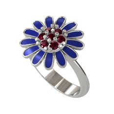 Papatya Yüzük - Kök yakut 18 ayar beyaz altın yüzük (Lacivert mineli) #ipaxmc