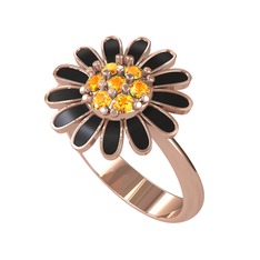 Sitrin 14 ayar rose altın yüzük (Siyah mineli)