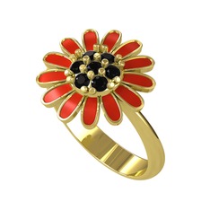 Siyah zirkon 18 ayar altın yüzük (Kırmızı mineli)