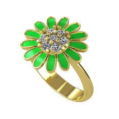 Papatya Yüzük - Pırlanta 14 ayar altın yüzük (0.077 karat, yeşil mineli) #kytfii