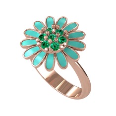 Papatya Yüzük - Yeşil kuvars 8 ayar rose altın yüzük (Turkuaz mineli) #l2ctt1