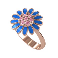 Papatya Yüzük - Pembe kuvars 14 ayar rose altın yüzük (Mavi mineli) #l6xw89
