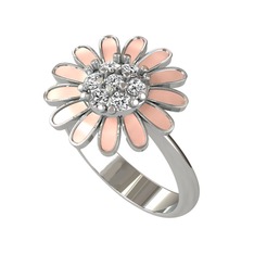 Papatya Yüzük - Beyaz zirkon 18 ayar beyaz altın yüzük (Pastel pembe mineli) #ltllv2