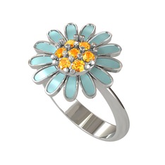 Sitrin 18 ayar beyaz altın yüzük (Pastel mavi mineli)