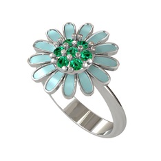 Papatya Yüzük - Yeşil kuvars 8 ayar beyaz altın yüzük (Pastel mavi mineli) #o9eeb0