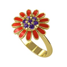 Papatya Yüzük - Ametist 14 ayar altın yüzük (Kırmızı mineli) #obrl19