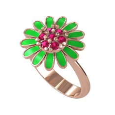 Papatya Yüzük - Rodolit garnet 14 ayar rose altın yüzük (Yeşil mineli) #oequzf