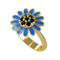 Papatya Yüzük - Siyah zirkon 8 ayar altın yüzük (Mavi mineli) #ofh9gs