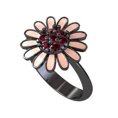 Papatya Yüzük - Kök yakut 925 ayar siyah rodyum kaplama gümüş yüzük (Pastel pembe mineli) #p60auq