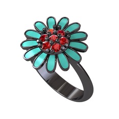 Papatya Yüzük - Garnet 925 ayar siyah rodyum kaplama gümüş yüzük (Turkuaz mineli) #phn429