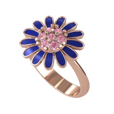 Pembe kuvars 14 ayar rose altın yüzük (Lacivert mineli)