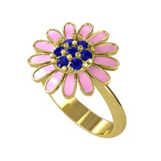 Lab safir 925 ayar altın kaplama gümüş yüzük (Pembe mineli)