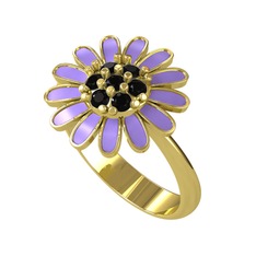 Papatya Yüzük - Siyah zirkon 18 ayar altın yüzük (Menekşe mineli) #r8gtti