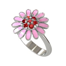 Papatya Yüzük - Garnet 8 ayar beyaz altın yüzük (Pembe mineli) #rcm6js