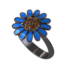 Papatya Yüzük - Dumanlı kuvars 925 ayar siyah rodyum kaplama gümüş yüzük (Mavi mineli) #rgvij8