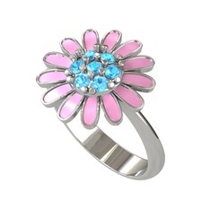 Akuamarin 8 ayar beyaz altın yüzük (Pembe mineli)