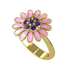 Ametist 925 ayar altın kaplama gümüş yüzük (Pembe mineli)